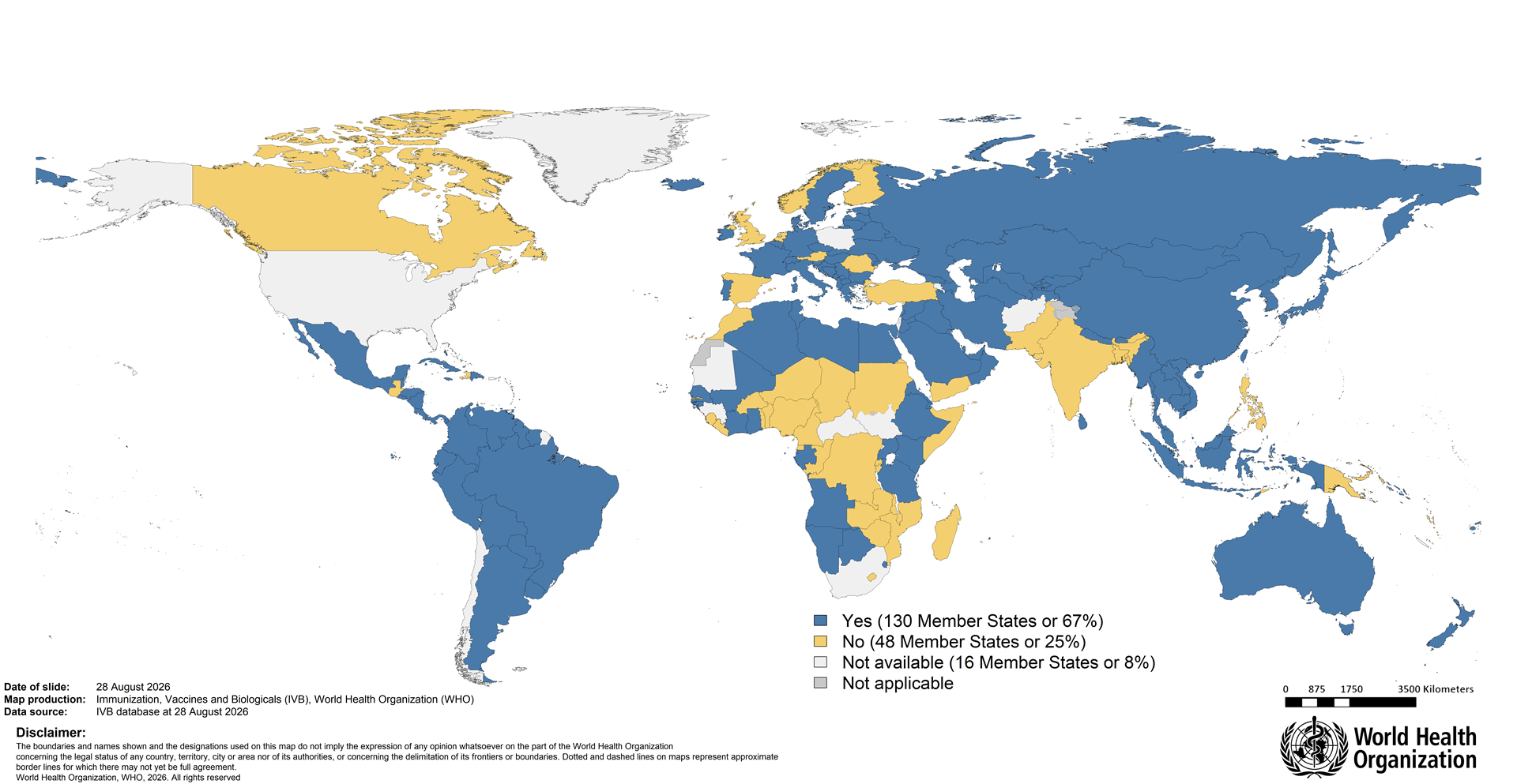 Countries reporting a vaccination status check at daycare, kindergarten, and/or primary school